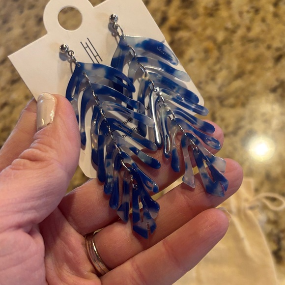 Anthropologie Blue Leaf Drop Earrings - Picture 3 of 6